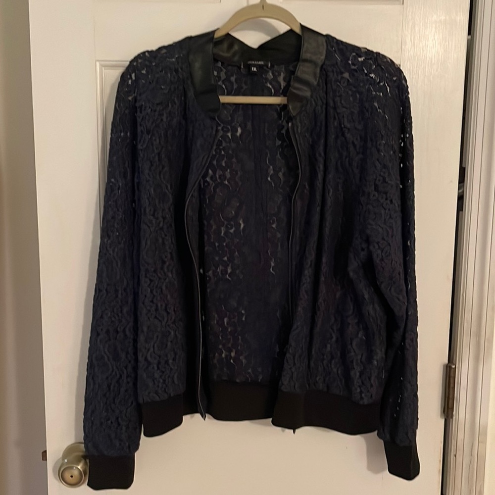 Stella & Dot Navy lace bomber jacket XXL